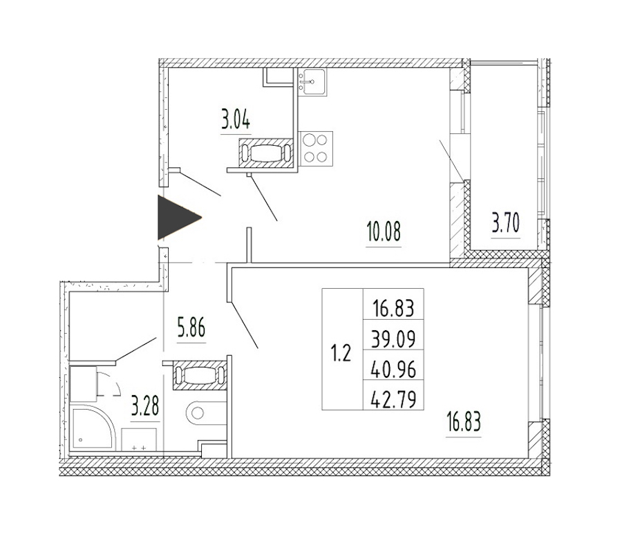 1-комнатная квартира 39.09 м², 13/13 эт., ЖК «Полис Приморский 2»